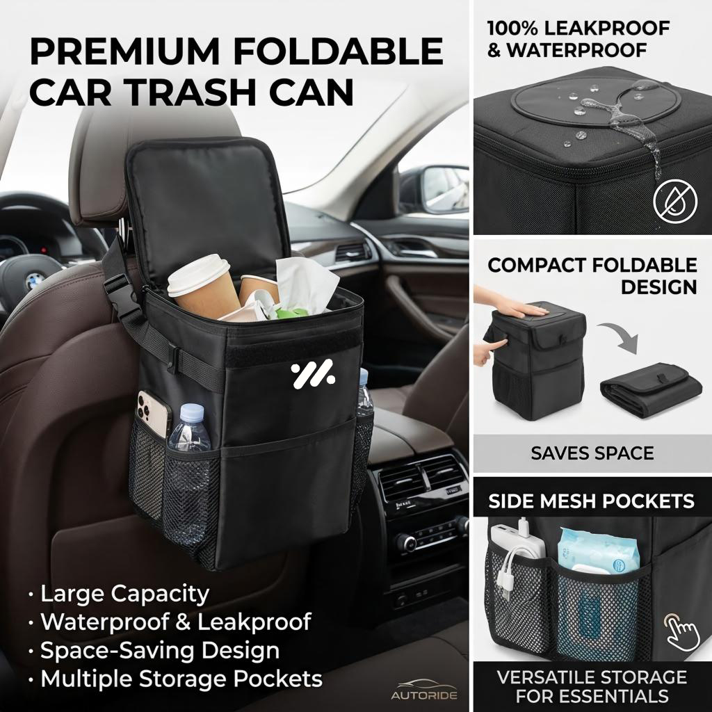 Waterproof Car Trash Can With Lid - Tas penyimpanan tempat sampah mobil tahan